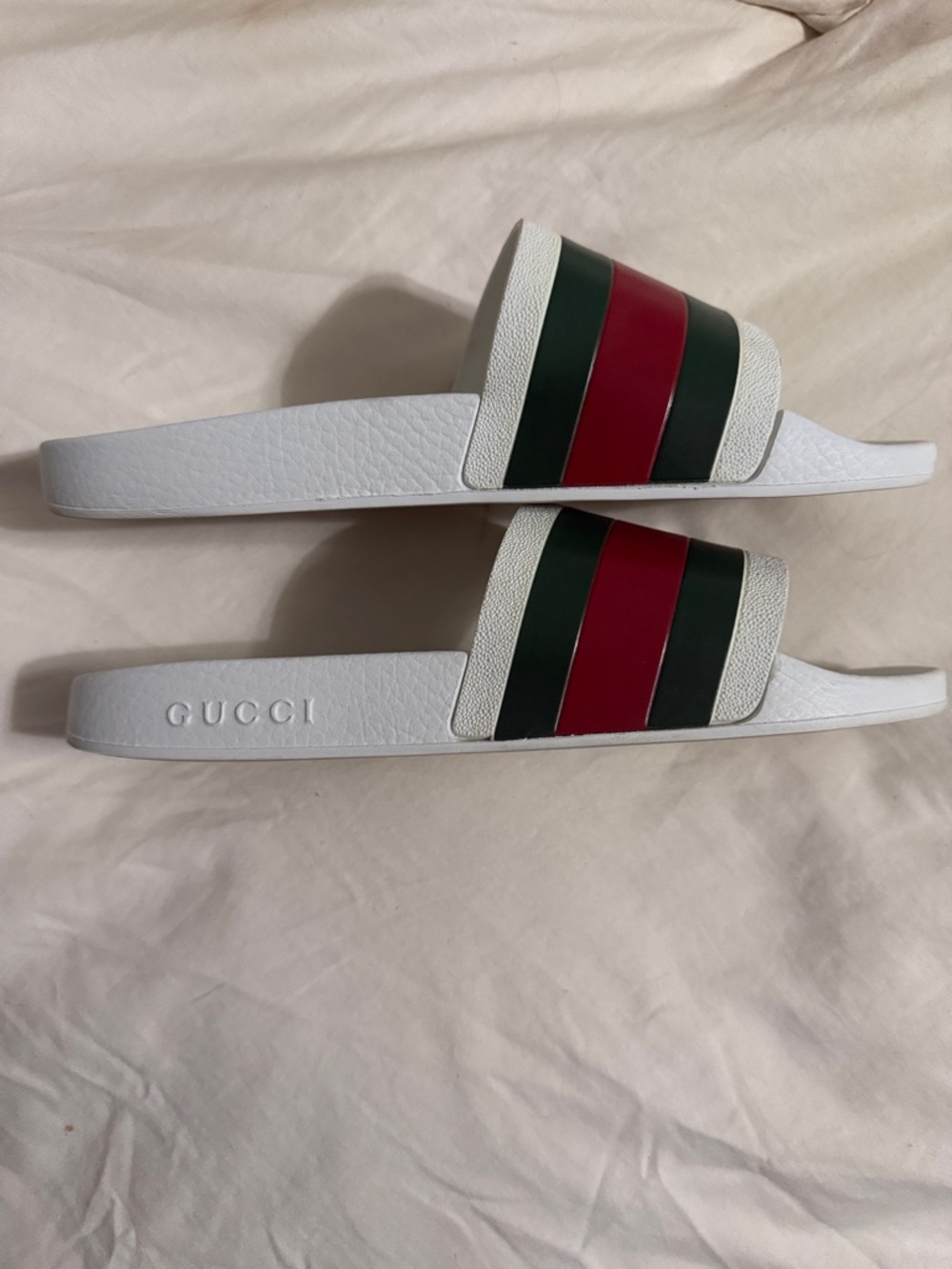 Gucci White Slide Sandals with Red & Green Stripes - Picture 3 of 6